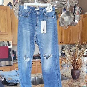 SONG Blue Distressed Jeans Low Rise 90's Straight